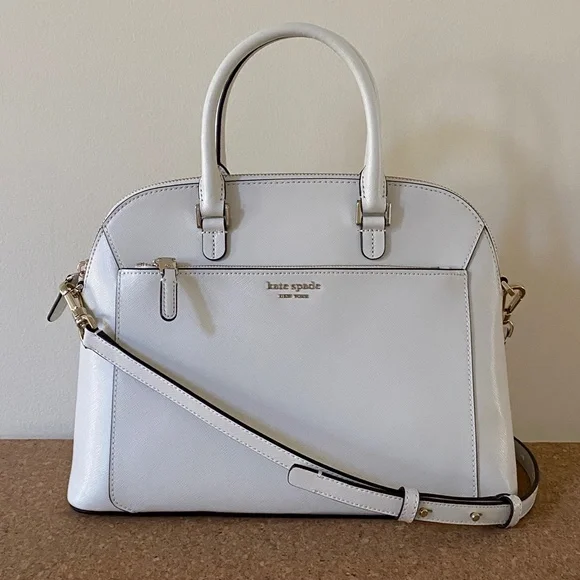 Kate Spade White Medium Louise Dome Leather Satchel Bag